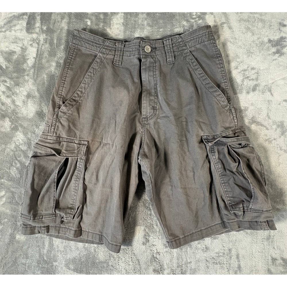 Wrangler Mens Cargo Shorts 30 Gray Solid Cotton Blend Multi Pocket Utility